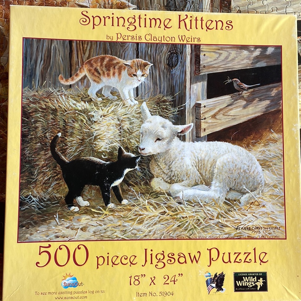 SunsOut Springtime Kittens Jigsaw Puzzle. By Persia Clayton Weirs. EUC 500 piece